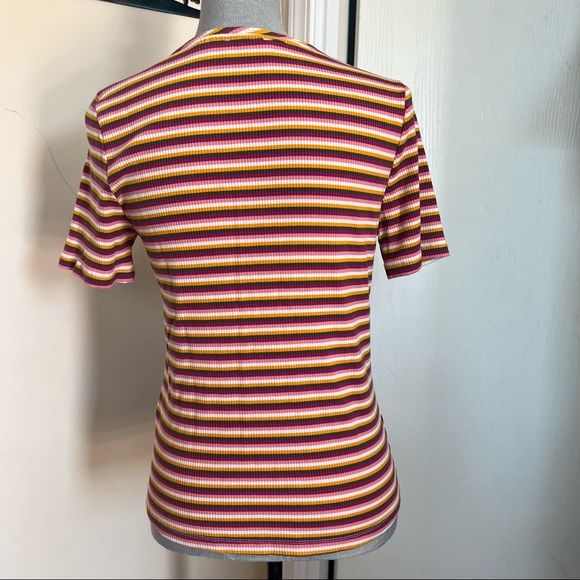 Anthropologie Maeve Rib Striped Short Sleeve Tee L - Picture 6 of 10